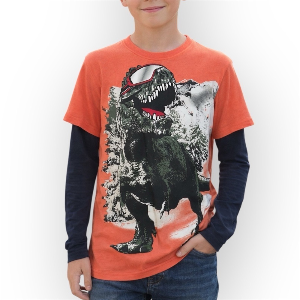 The Children’s Place Boys Dinosaur Graphic T-Shirt|Orange Long Sleeve Tee(1183)